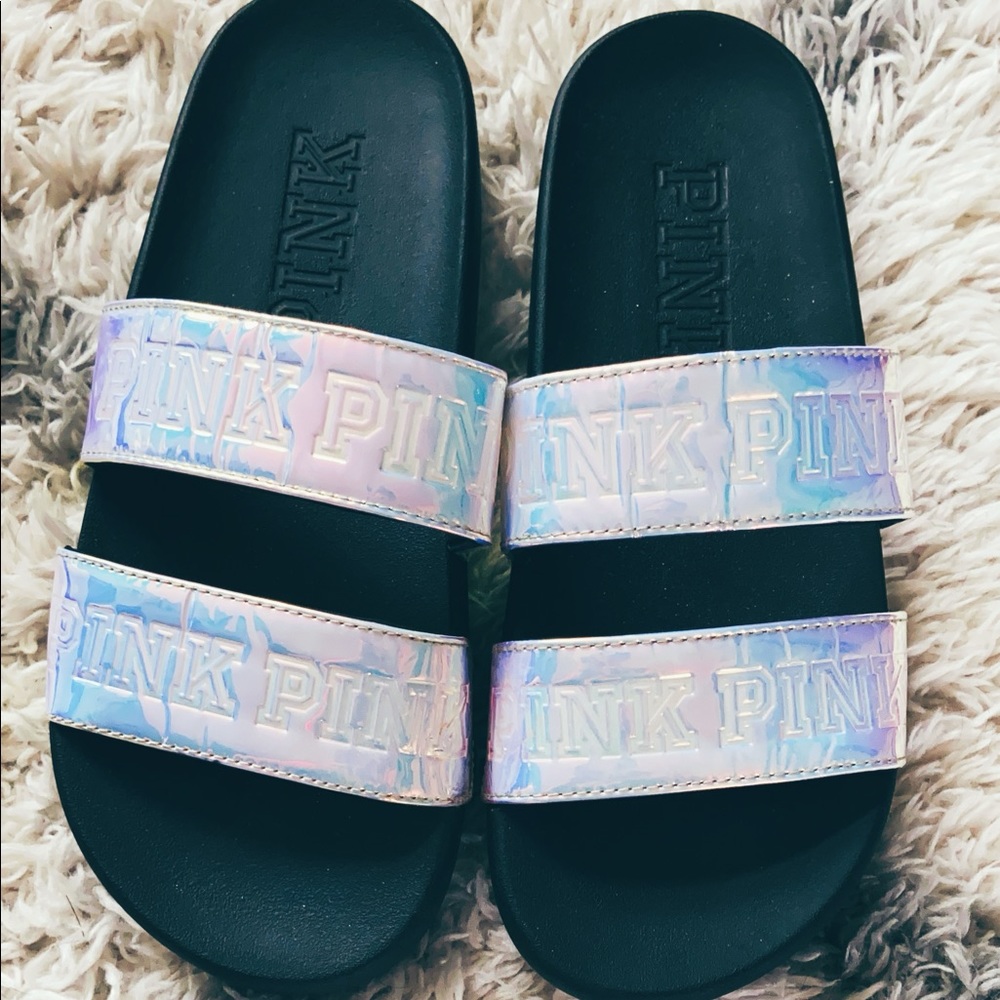 Holographic PINK Double Strap Sport Slide